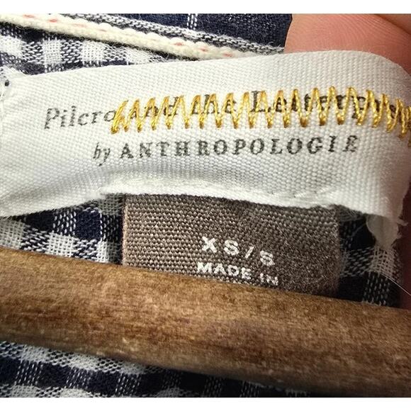 Anthropologie Shirt Womens Small Navy Button Flannel Oversized Boxy Pilcro Plaid - Picture 3 of 13